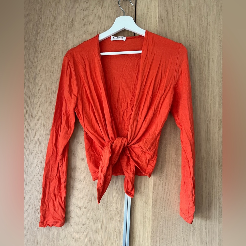 Kettlewell cropped wrap sweater, burnt orange, size M